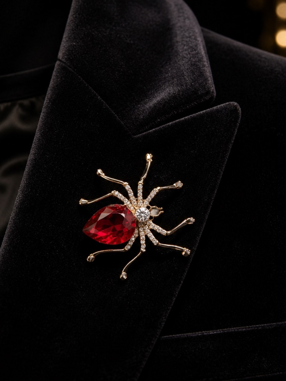 Fashion Jewelry Gold Spider Brooch with Red and Clear Stones